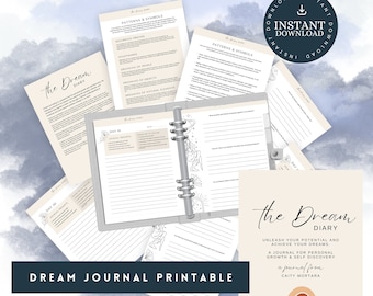 Diario de sueños/Diario de 73 páginas/DIGITAL/Descarga imprimible, Desarrollo personal, Diario del sueño, Cuaderno de significado de los sueños, Rastreador del sueño