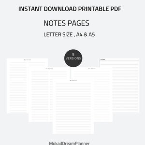 Notatki Strona Do Wydrukowania, Notatki Planner Wkładka, A4/A5/Letter, Natychmiastowe Pobieranie PDF, Papier Do Pisania, Liniowane Notatki Szablon, Liniowane Notatki Szablon