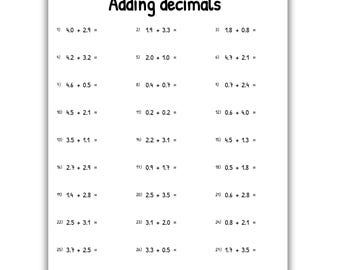 Adding Decimals Worksheets: Horizontal & Vertical 4th Grade Math (Printable PDF)