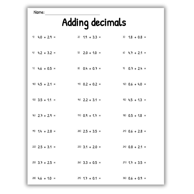 Adding Decimals Worksheets: Horizontal & Vertical 4th Grade Math ...