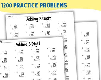 Three Digit Addition Worksheets, Adding 3 Digit Numbers, 2nd 3rd Grade, 33 Pages with Answer Key, Homeschool Math PDF