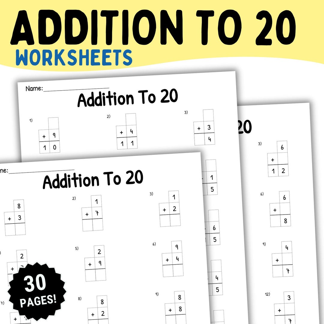 Addition to 20 Worksheets Printable, First Grade Math Practice, Adding ...
