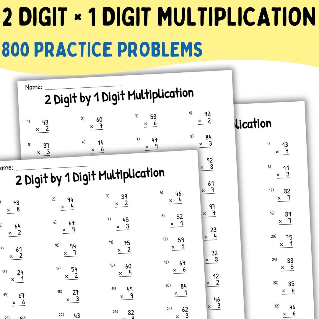 2 Digit by 1 Digit Multiplication Worksheets PDF, 3rd Grade Math ...