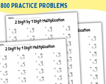 2 Digit by 1 Digit Multiplication Worksheets PDF, 3rd Grade Math Practice, 40 Pages with Answer Key, Printable Math Worksheets