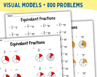 Equivalent Fractions Worksheets , 100 Pages with Visual Models & Practice Problems, 3rd-5th Grade, Complete Answer Key