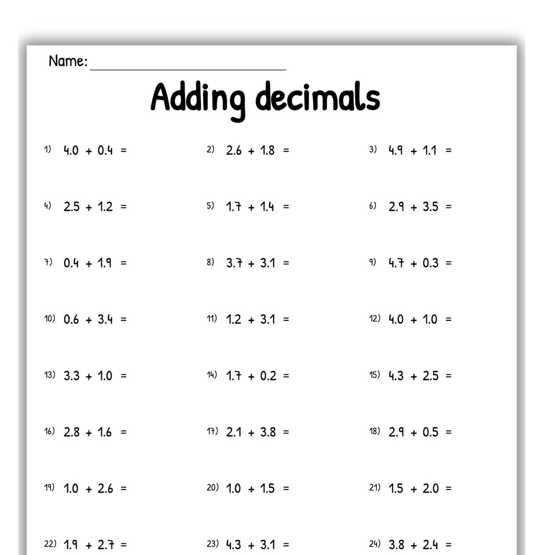 Adding Decimals Worksheets: Horizontal & Vertical 4th Grade Math ...