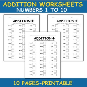 Math werkblad afdrukbaar (nummers 1-10) - tweede klas wiskunde Homeschool - Kid Math Sheet - vul de blanco vellen in - Instant Download