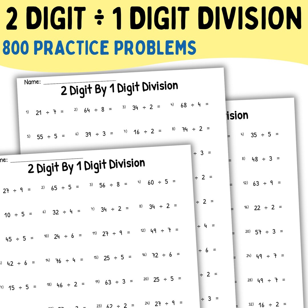 2 Digit by 1 Digit Division Worksheets PDF, 3rd 4th Grade Math, 23 ...