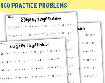 2 Digit by 1 Digit Division Worksheets PDF, 3rd 4th Grade Math, 23 Pages with Answer Key, Printable Division Practice