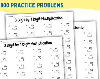 3 Digit by 1 Digit Multiplication Worksheets PDF, 4th-5th Grade Math, 40 Pages with Answer Key, Printable Math Practice