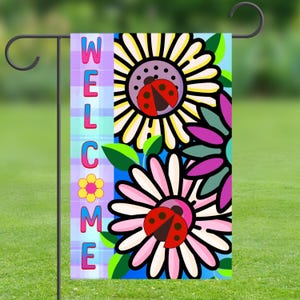 cute garden flag, welcome garden flag, flower house flag, summer garden flag, welcome banner, yard art, yard flag, flag stand
