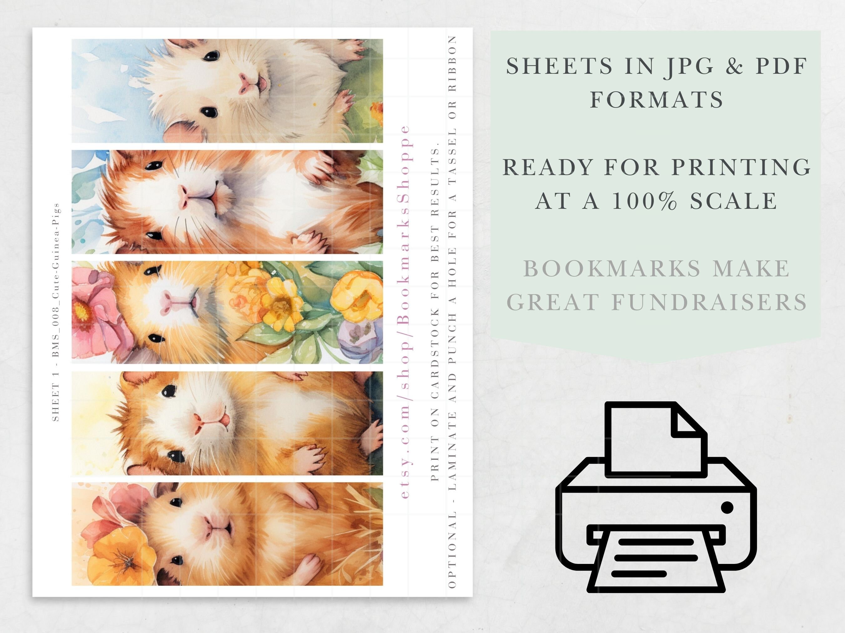 15 Guinea Pigs Bookmarks Digital Download Jpg, Png and Pdf Sublimation ...