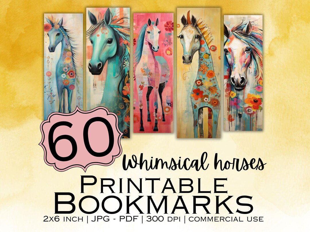 60 Whimsical Horses Printable Bookmarks Digital Download JPG - Etsy