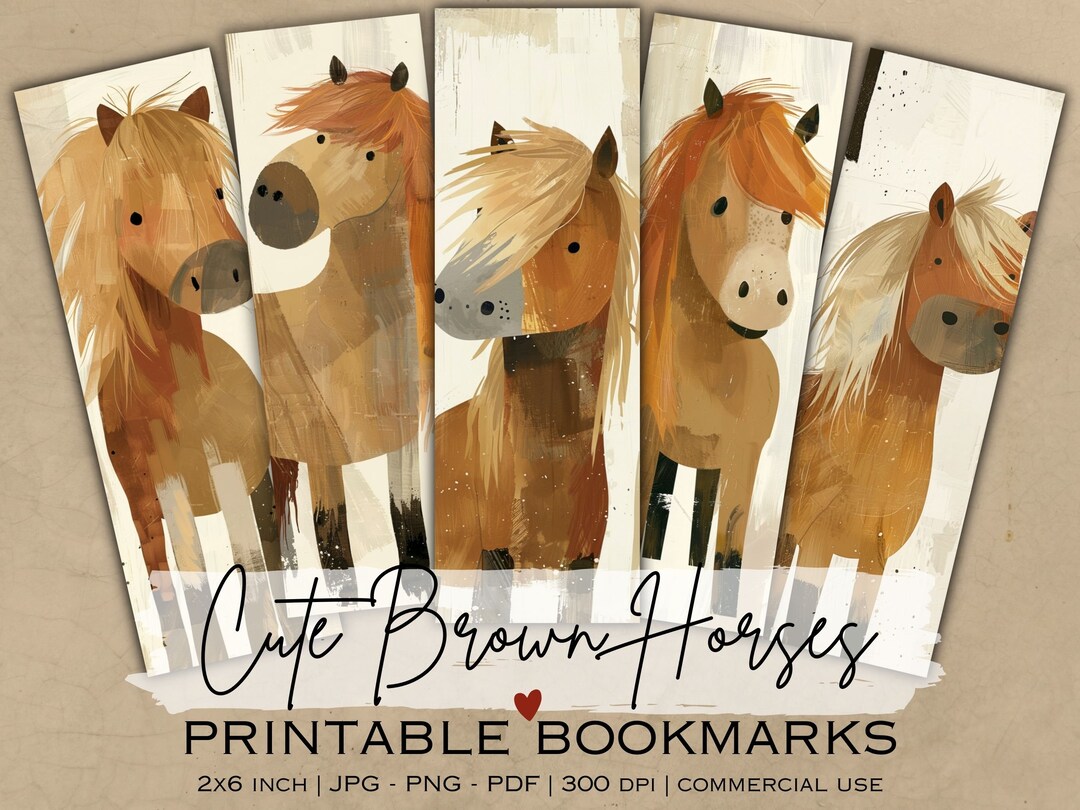 15 Cute Brown Horses Bookmarks Digital Download Jpg, Png and Pdf ...