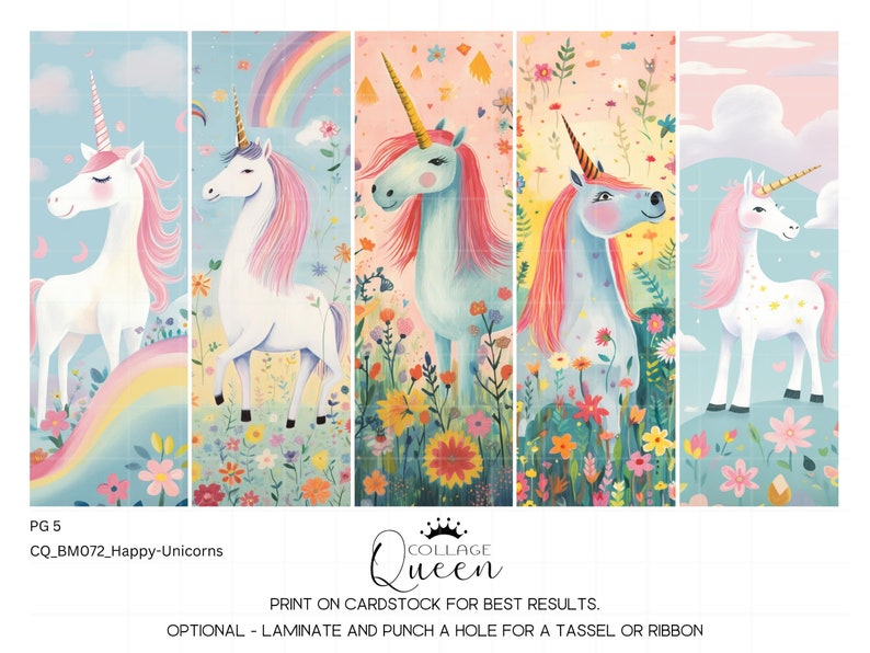 60 Happy Unicorns Printable Bookmarks Digital Download JPG Bookmark ...