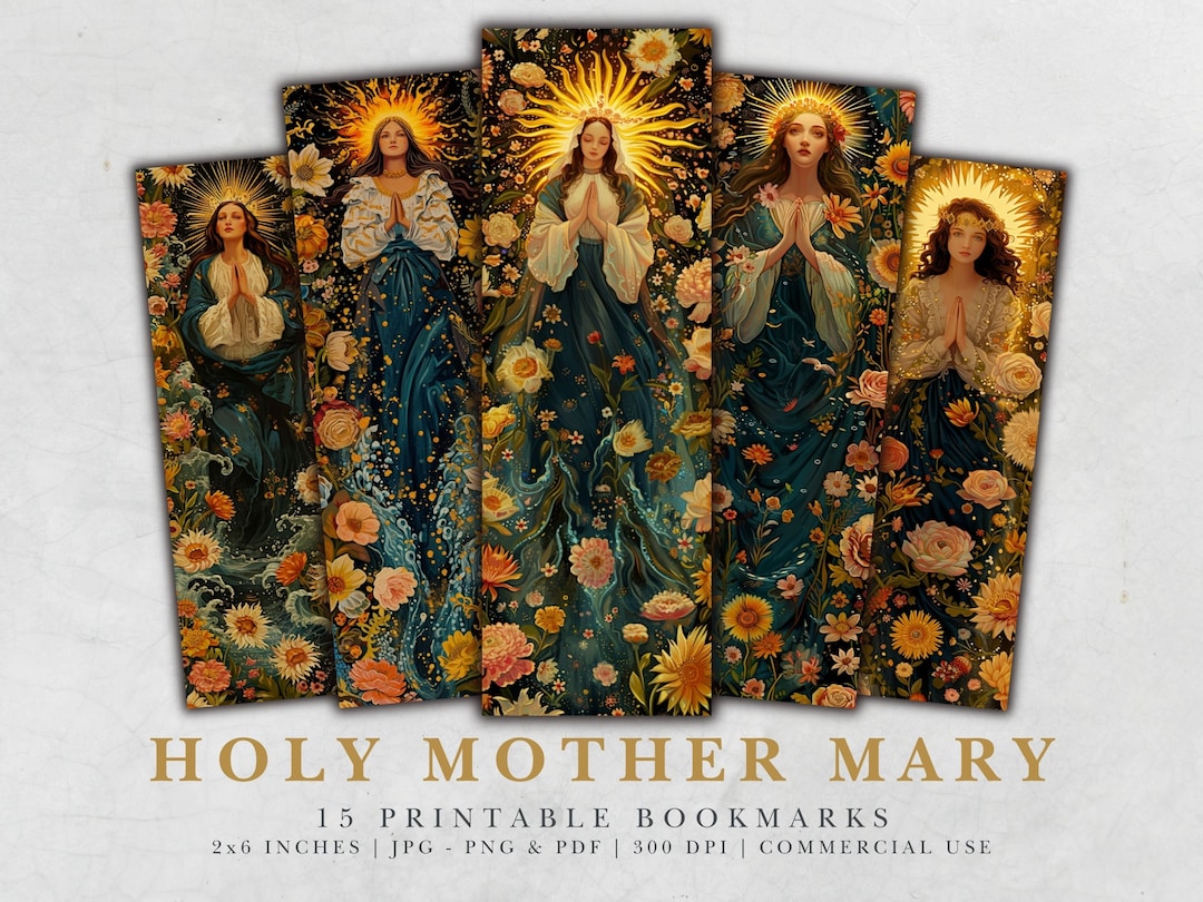 Holy Mary 15 Printable Bookmarks Etsy Download JPG Bookmark Sheets PNG ...