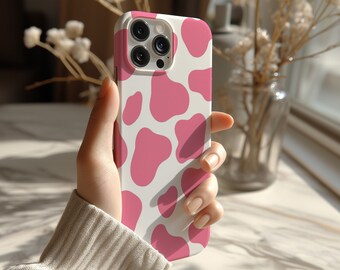 Kawaii Cow Print Phone Case for iPhone, Samsung Galaxy, Cowgirl Aesthetic iPhone Case, Pink Animal Print