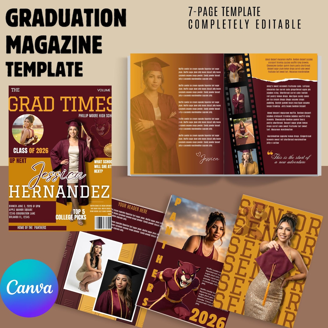 Graduation Photo Magazine Graduation Magazine Template Canva, Senior Magazine Template, Class of ...