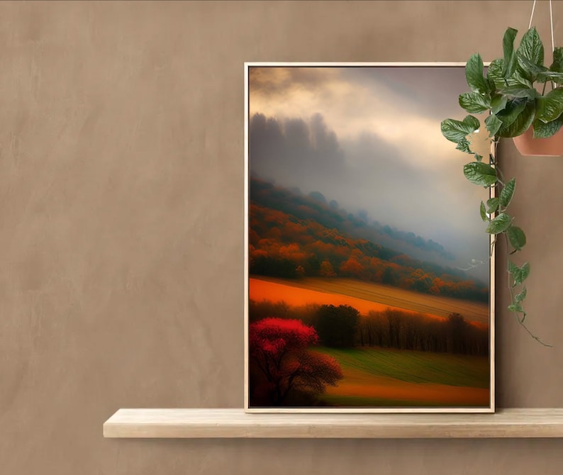 Moody Landscape Art Painting Nature Clouds Trees Meadows Etsy