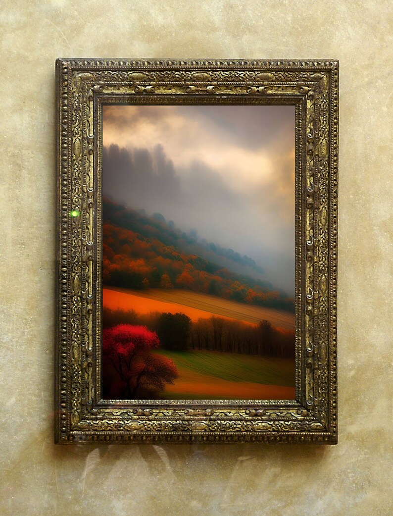 Moody Landscape Art Painting Nature Clouds Trees Meadows Etsy