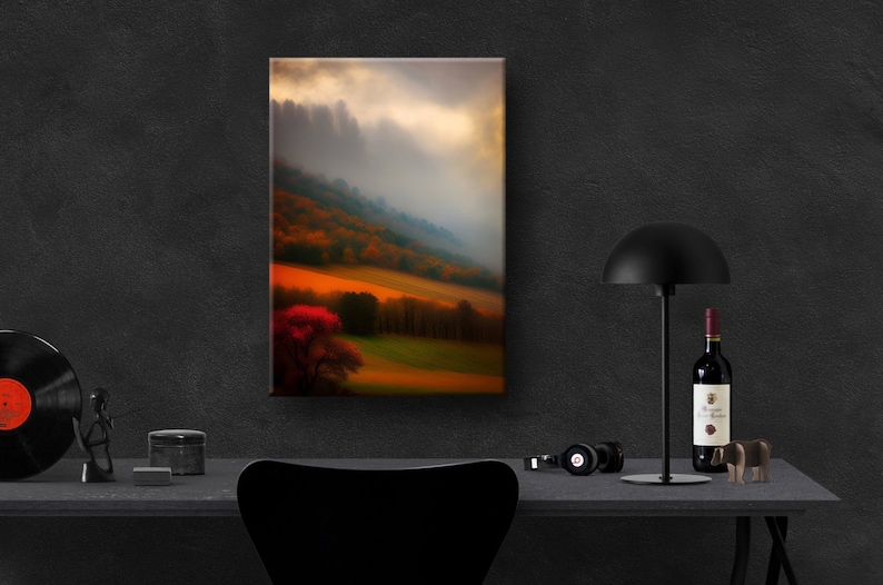 Moody Landscape Art Painting Nature Clouds Trees Meadows Etsy