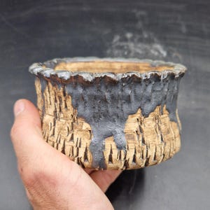 Maceta de gres blanco con óxido y esmaltado gris 12 cm. x 6,5 cm. pottery, succulent pot, cactus pot, bonsai pot, ceramic.