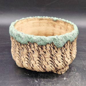 Maceta de gres blanco con óxido y esmaltado azul 12 cm. x 8 cm. pottery, succulent pot, cactus pot, bonsai pot, ceramic.