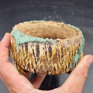 Maceta de gres blanco con óxido y esmaltado azul 12 cm. x 6 cm. pottery, succulent pot, cactus pot, bonsai pot, ceramic.