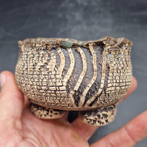 Maceta de gres blanco con óxido y esmalte 9.5 cm. x 6 cm. pottery, succulent pot, cactus pot, bonsai pot, ceramic.