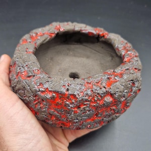 Schwarzer, glasierter Steinguttopf, 14 cm x 5 cm. Geeignet für Sukkulenten, Kakteen, Bonsai und andere Pflanzen.