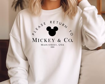 刺繍入りミッキーマウス スウェットシャツ、ヴィンテージ風クルーネック