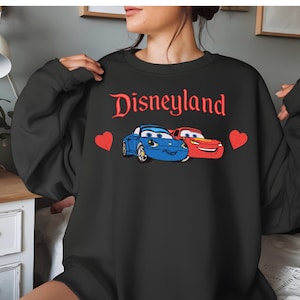 Embroidery Lightning Mcqueen and Sally Valentine Sweatshirt, Disney Pixar Fans Gift, Cozy Nostalgic Crewneck Jumper, Valentine's Day