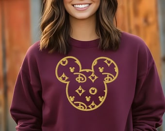 Besticktes Micky Maus Sweatshirt, Retro Disneyland Rundhalsausschnitt