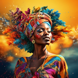 Illustration of (Igbo, Zulu) art, African culture, colorful portrait of beautiful woman
