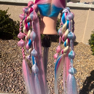 COTTON CANDY SUNSET Reuasable rave Braids With tinsel