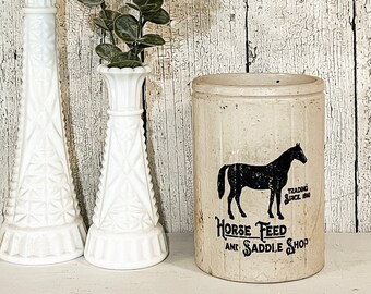 Vintage Ironstone Pot with Horse Transfer