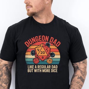 Dungeon Dad T Shirt, Funny DnD Dad Tee with Dice, Retro Dungeons and Dragons for Gamers