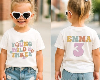 Young Wild And Three Shirt, Retro 3rd Birthday Girl Tee, Groovy Daisy Toddler Birthday Shirt, Trendy Third Birthday Outfit, Birthday Girl