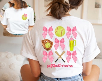 Softball Mama Pink Bow Shirt, Coquette Softball Shirt, Coquette Bows Shirt, Softball Mama Shirt, Pink Bow Softball Shirt, Game Day Shirt