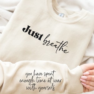 Just Breathe Sweatshirt, Inspirational Quotes, Mom Life Hoodie, Yoga Sweater, Positive Crewneck, Mothers Day Gifts, Trendy Gifts For Her