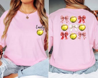 Custom Coquette Softball Shirt, Personalized Softball Tee with Name, Softball Apparel