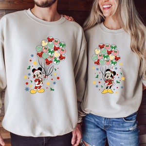 Disney Couples Mickey and Minnie Mouse Christmas Lights Sweatshirt, Mickey's Very Merry Xmas Party Hoodie, Disneyland Vacation Holiday Gift