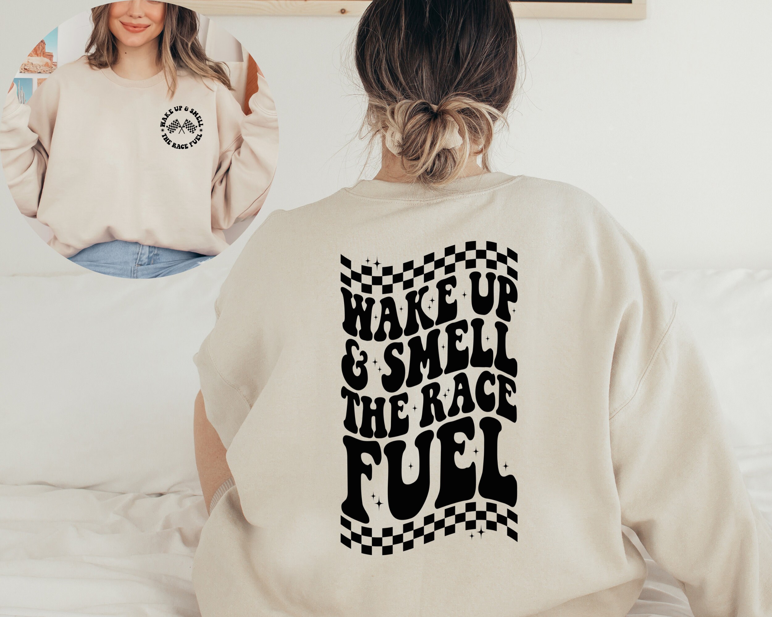 Wake Up and Smell The Race Fuel Sweatshirt, Racing Lover Hoodie, Racing Gift Sweater, Race Day Hoodie, Racing Fan Gift, Race Life Crewneck