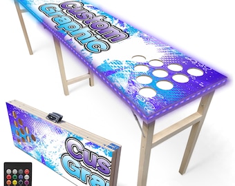 Custom 8-Foot Premium Wood Beer Pong Table | Official Size | *OPTIONAL* Music Sync Color-Changing LED Lights & Cup Holes | Free Shipping