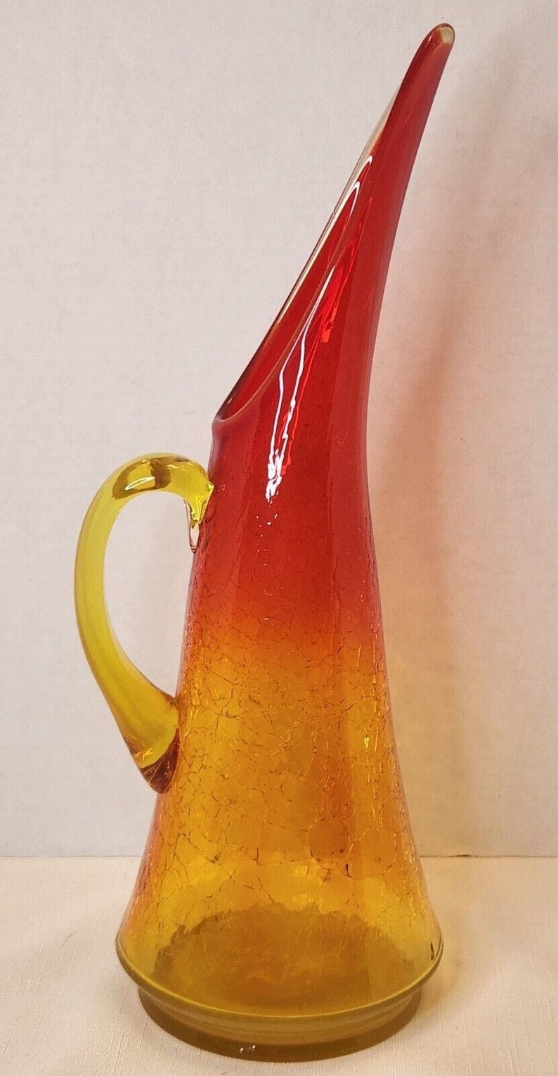Vintage Kanawha Amberina Crackle Glas Stretch Swing Krug leuchtet unter UV Bild 3