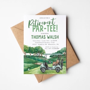 Modello stampabile per invito alla festa di pensionamento a tema golf Invito alla festa di pensionamento a tema golf Tee per festa di pensionamento a tema golf