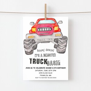 Monster Truck Birthday Invite Red Printable Template Monster Truck Birthday Party Invitation Digital Printable evite Try Before You Buy