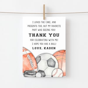 Sport-Geburtstags-Dankeschön-Karte Druckbare Vorlage Jungen-Geburtstags-Party-Dankeschön-Karte Vorlage Druck oder Text Sport-Dankeschön-Karte