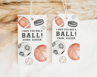 Sports Birthday Thank You Tag: Printable Party Favor Template (Digital Download)