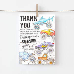 Monstertruck Geburtstag Danke druckbare Vorlage Monster Jam Geburtstag Danke Karte Druck oder Text versuchen Sie vor dem Kauf einfach zu drucken